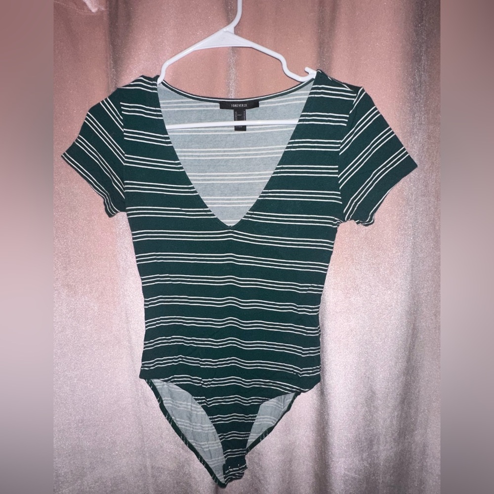 Green Striped V-Neck Bodysuit